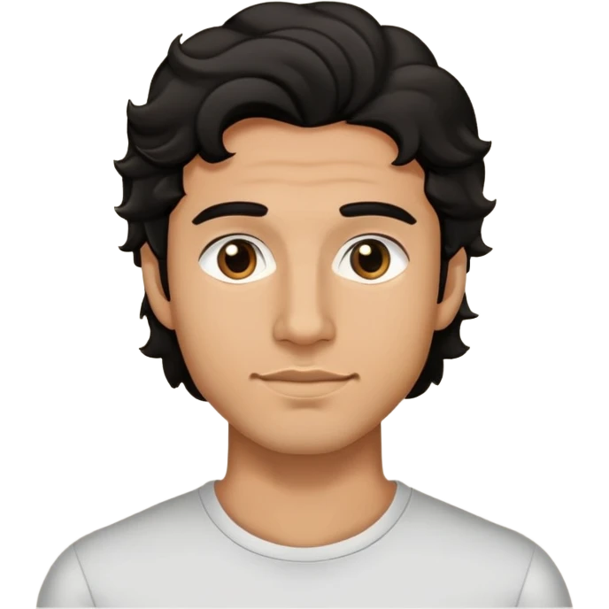 Chico con cabello ondulado no chino color negro ojos negros sin barba ni bigote de 25 años  emoji