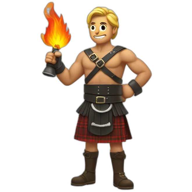 monty starting fires wearing a kilt flex bicep emoji