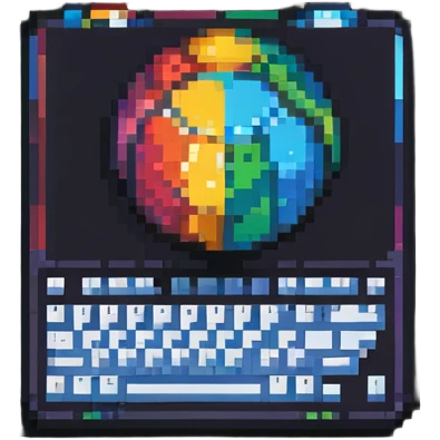 Colorful IT tech badge pixel art with simple keyboard symbol, vibrant colors emoji