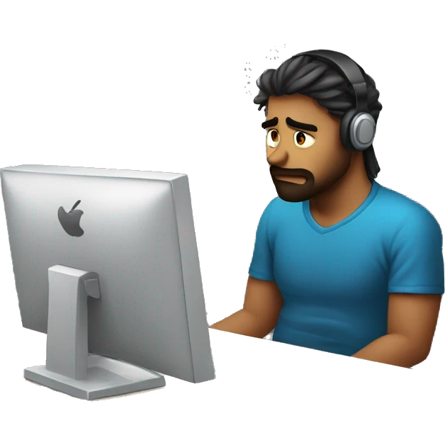 sad gamer on behind computer emoji