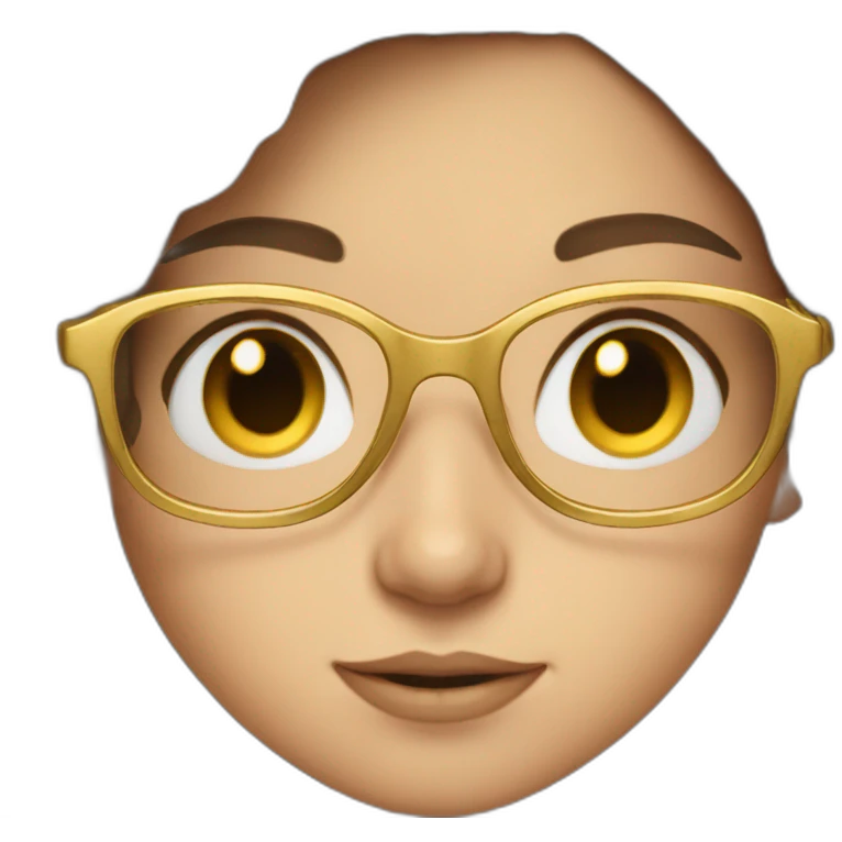 Girl with brown hair blue eyes and gold glasses emoji