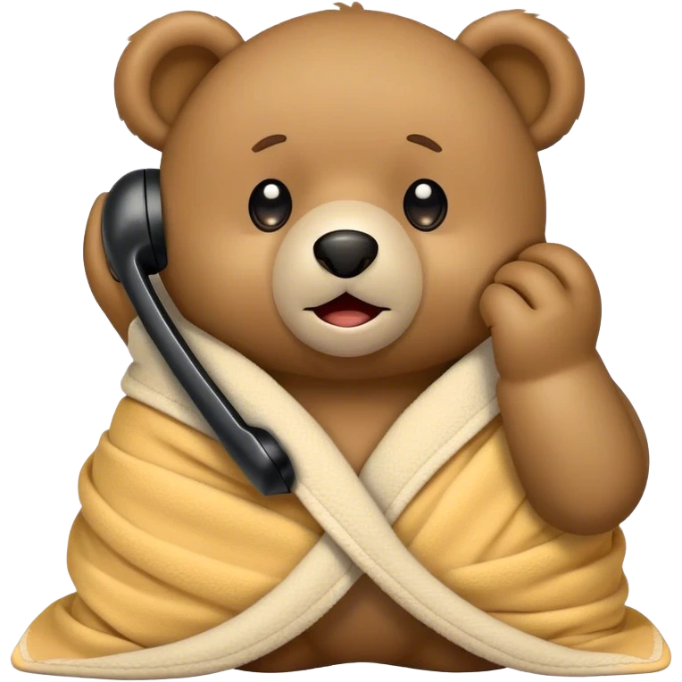 Teddy bear wrapped in blanket talking on phone  emoji