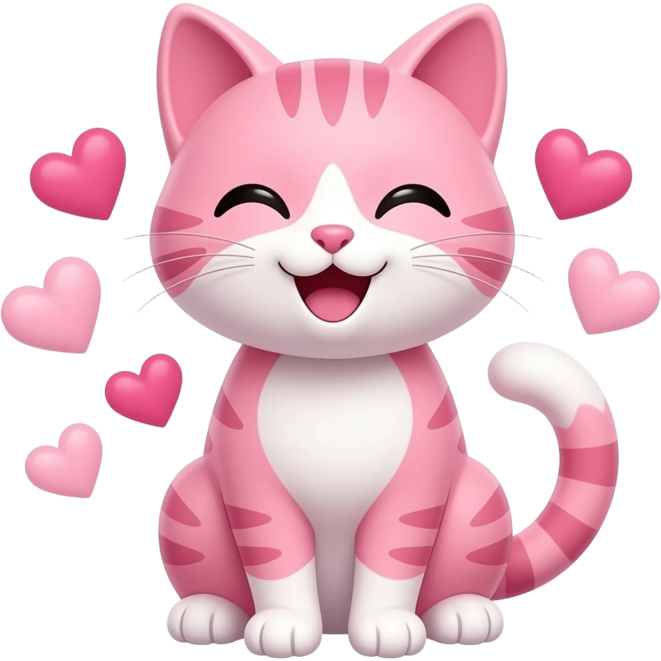 cat pink with hearts and happy emoji