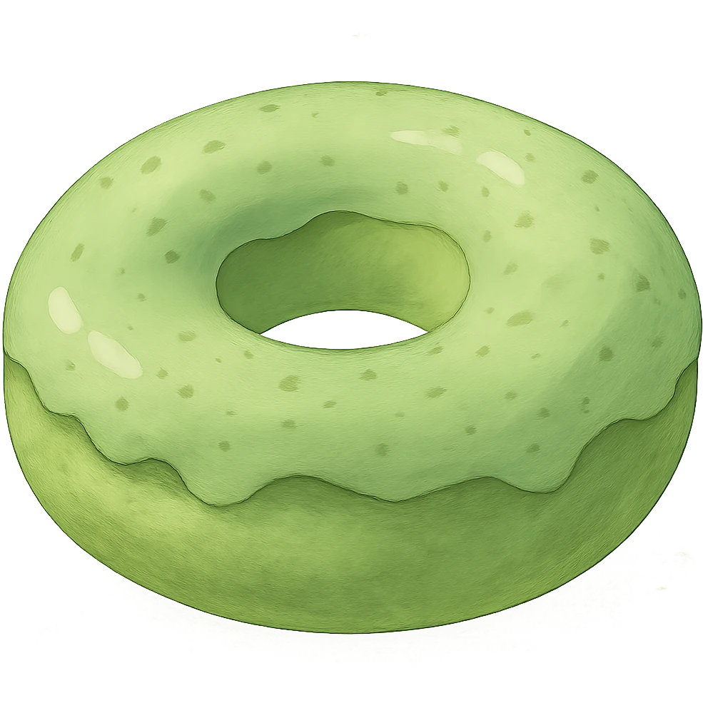 Donut in Ghibli style, detailed, soft green colors, with no background emoji