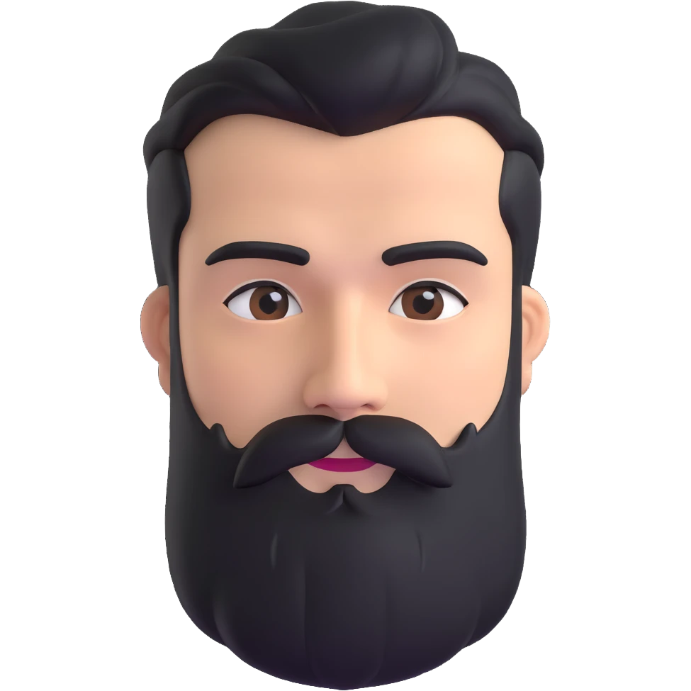 man with thick beard and connected eyebrows that meet in the middle emoji