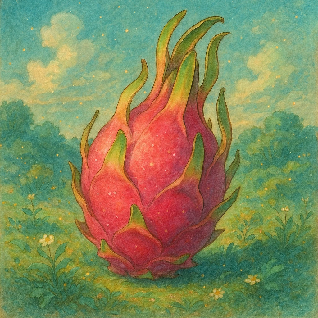 dragon fruit, ghibli-inspired style, whimsical and detailed emoji