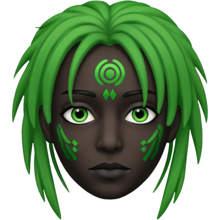 black joker face with green dreadlocks, digital binary accents, some white makeup emoji