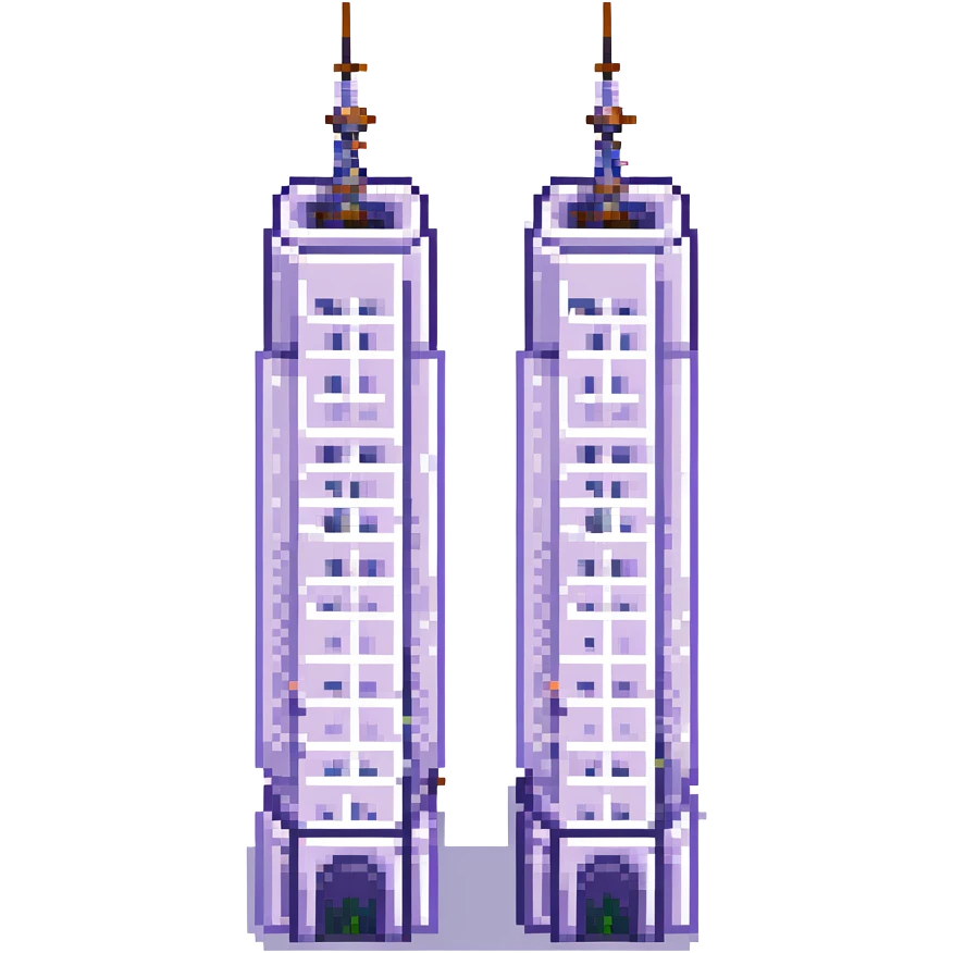 pixel art of the Twin Towers with a blue sky background emoji
