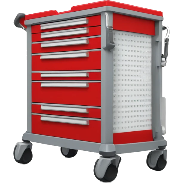 Singular Red medical crash cart is a mobile, multi-drawer unit designed to store and organize emergency medical supplies and equipment emoji