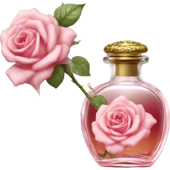 Rose magic fairy sparkling old Antique oil perfume bottle with herbal and rose flowers emoji