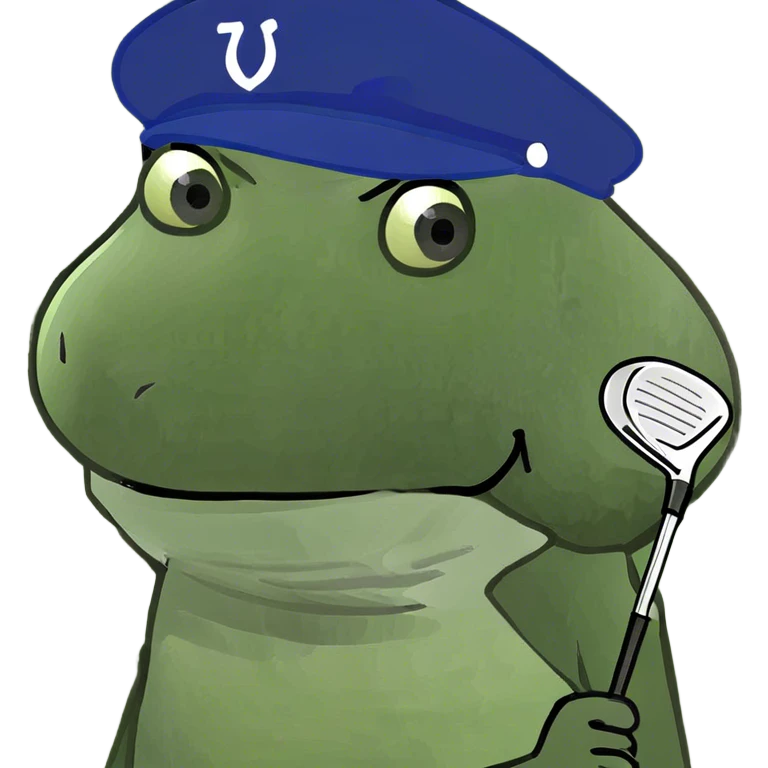 Bufo playing golf with a golf club and a Taylor made golf hat emoji