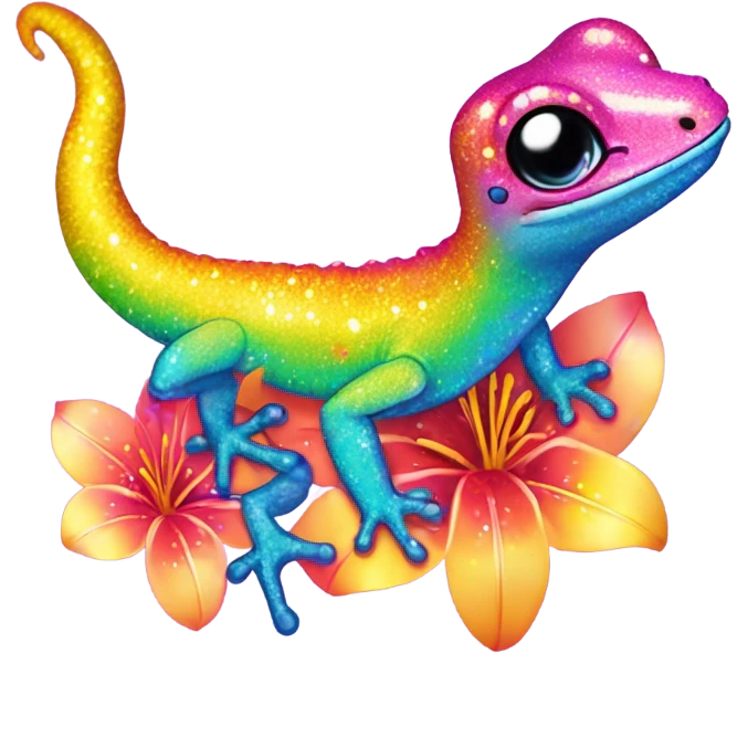 Lisa frank glitter gecko with a lily emoji