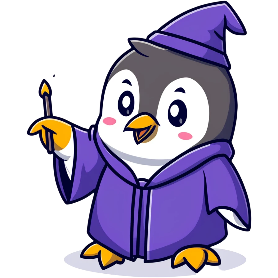 Cute penguin in wizard robes casting a spell emoji