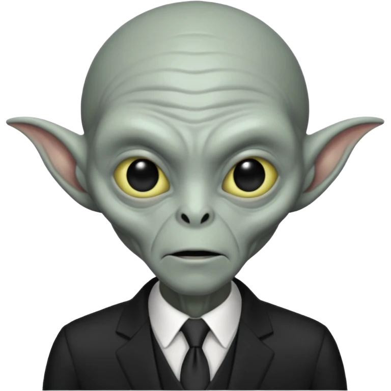 an old alien with black suit, grey skin, neutral emoji
