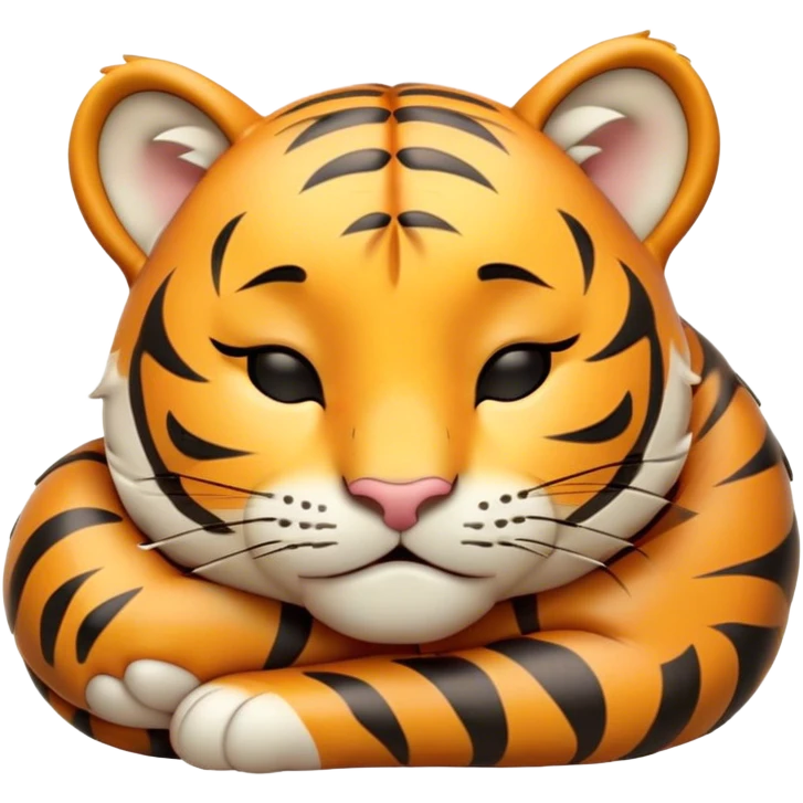 Meme-Worthy cute Sleeping Tiger Cub Portrait Emoji, Head resting peacefully with a contented smile, showcasing a luxuriously soft, striped form and eyes gently closed in serene slumber, Simplified yet comically adorable features, highly detailed, glowing with a soft, drowsy wild light, high shine, relaxed and utterly lovable, stylized with an air of playful laziness, bright and heartwarming, soft glowing outline, capturing the essence of a sleeping tiger cub that feels destined to become the next viral icon of adorable rest! emoji