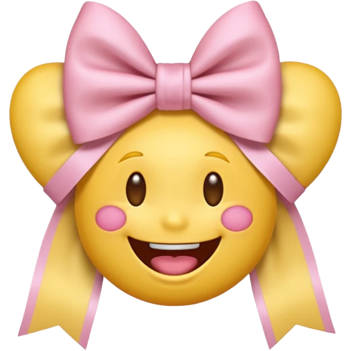 classic yellow laughing emoji with a very pretty pale pale pink bow emoji