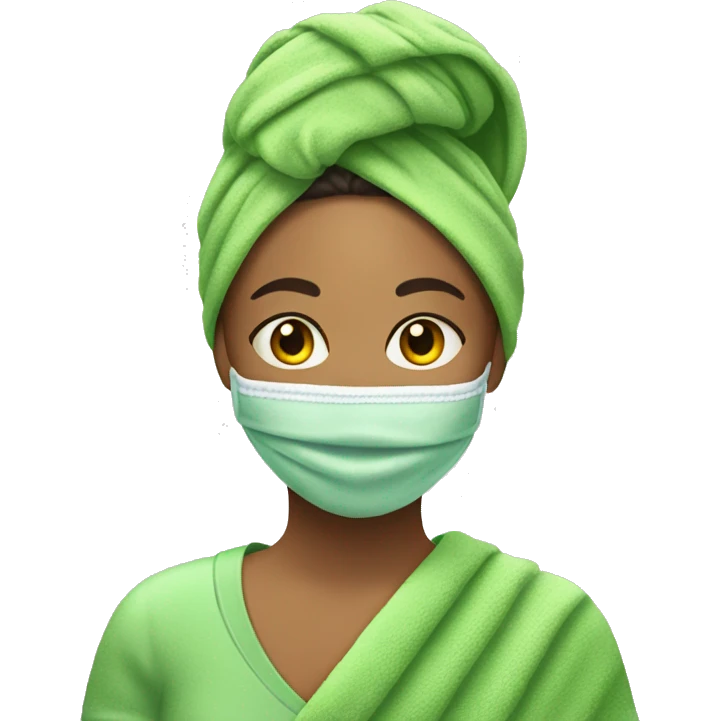 Mixed women with towel rapped around hair and green facemask on  emoji