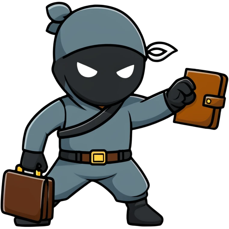 black ninja with briefcase, stealthy pose emoji