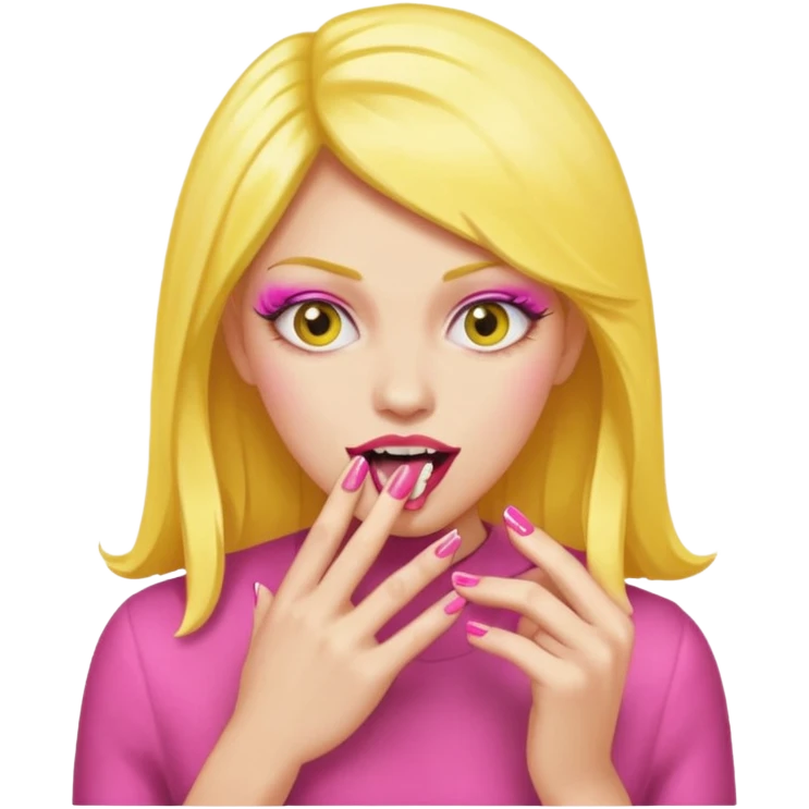 yellow face biting pink nails  emoji
