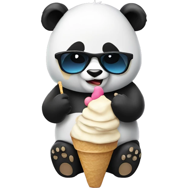 Panda wearing sunglasses with a hoodie eating an ice cream  emoji