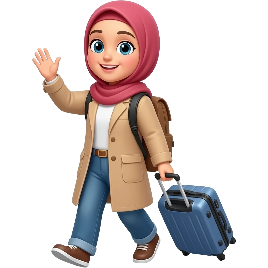 a hijabi person super excited + travelling emoji