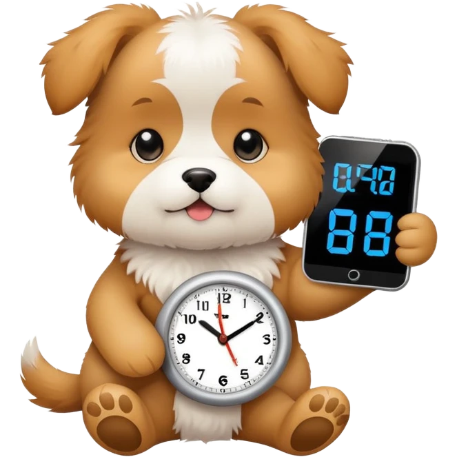 cute puppy holding a digital clock emoji