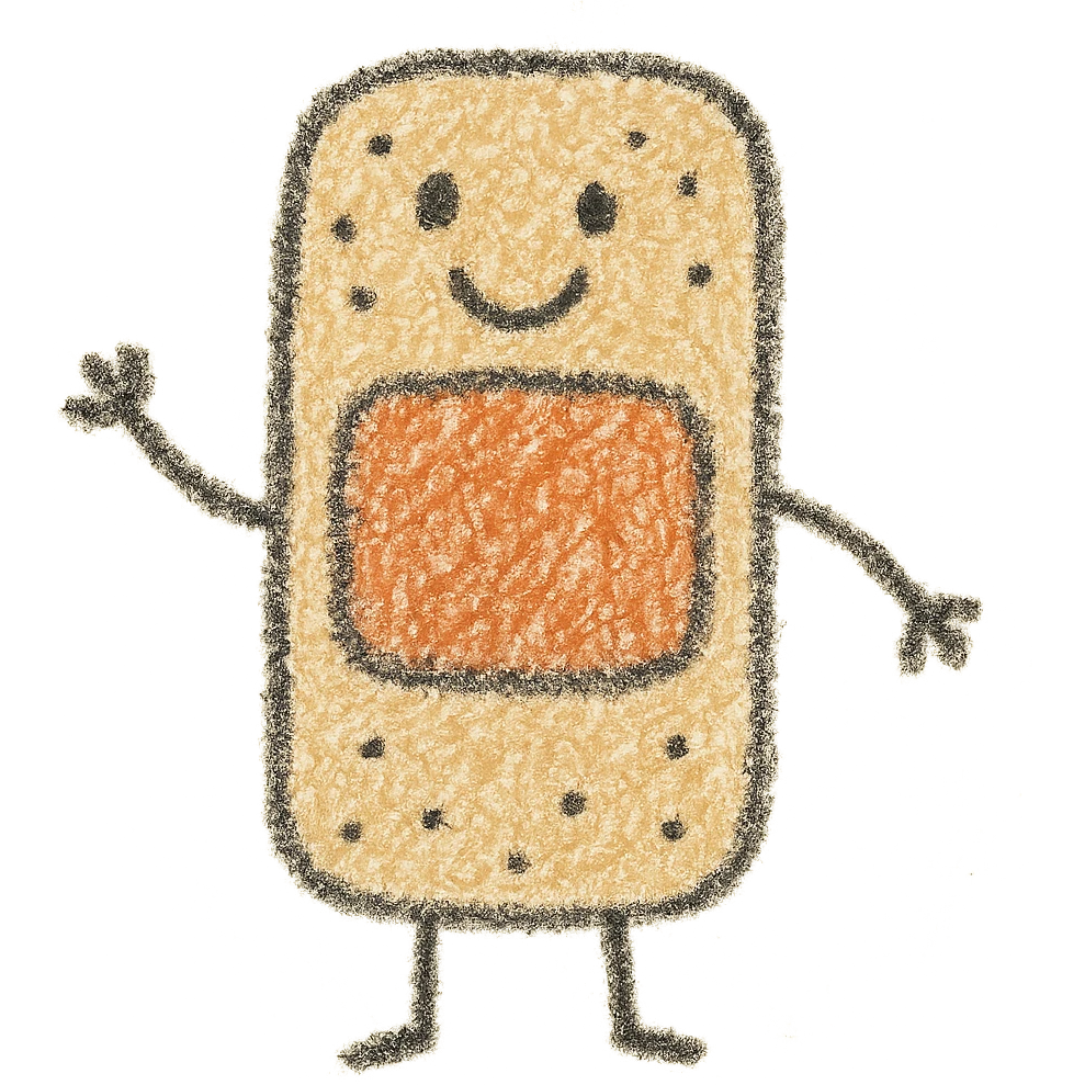 bandage, fluffy, fuzzy texture, gentle smile, children doodle style emoji