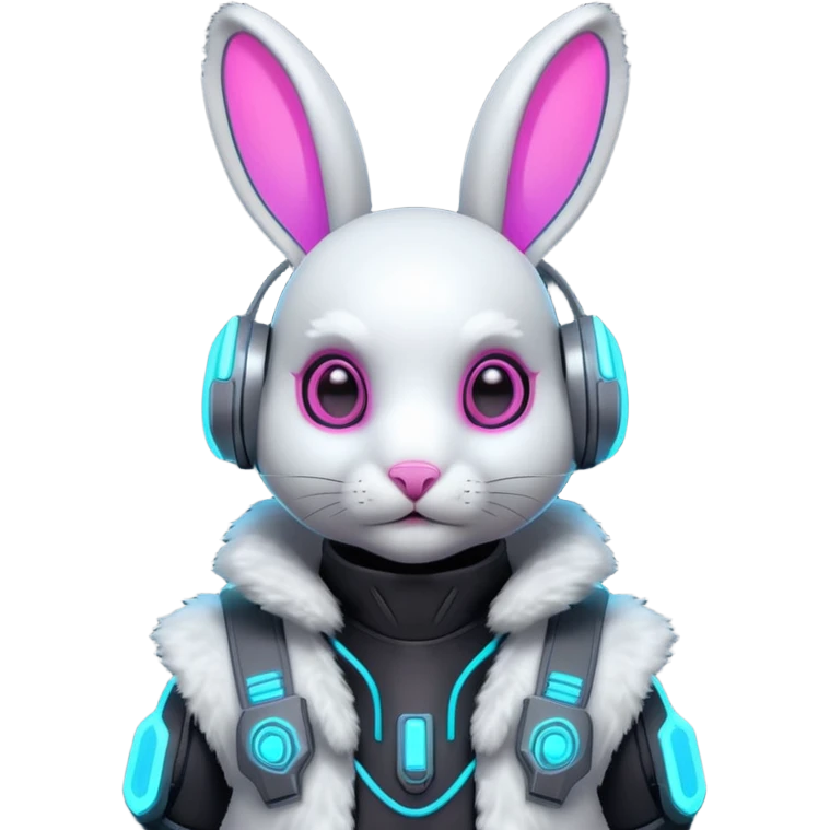 cute cyberpunk rabbit, neon ear implants, cyber armor vest, glowing circuits, futuristic vibe, 3D cartoon, mobile game icon style, clean background, no text, no watermark
 emoji