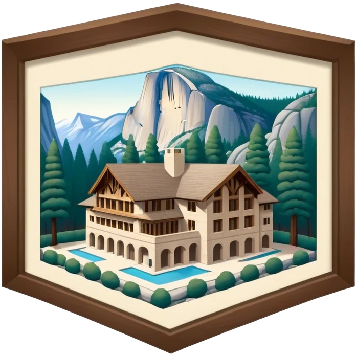 The Ahwahnee Lodge, Yosemite national park, isometric exterior view  emoji