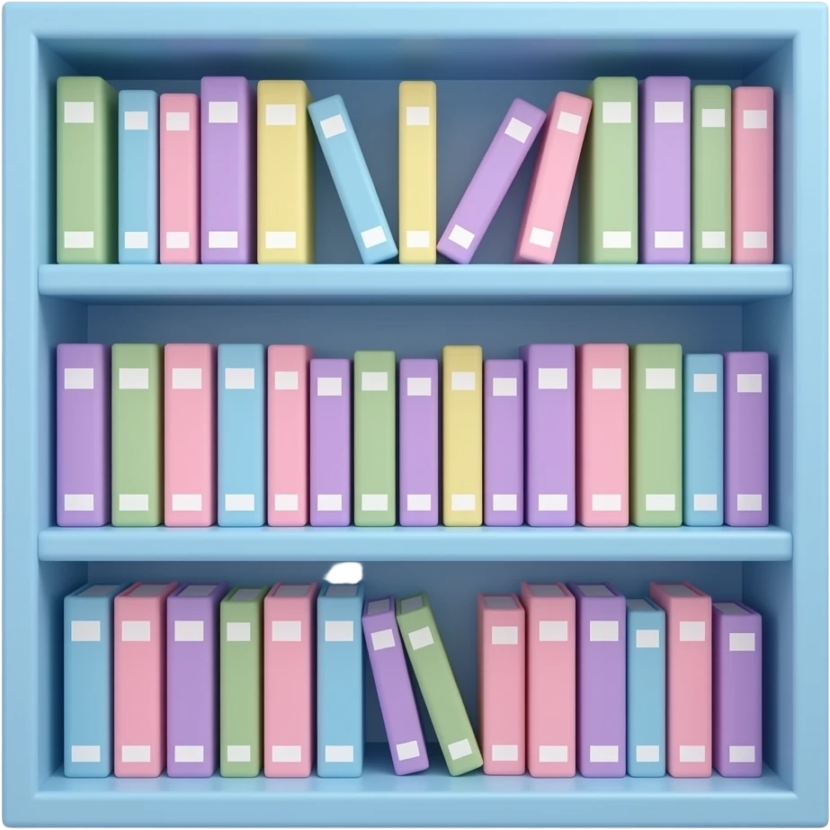 soft blue yellow pink green purple school Bookshelf on library, transparent background inspired by barbie colour pallete emoji