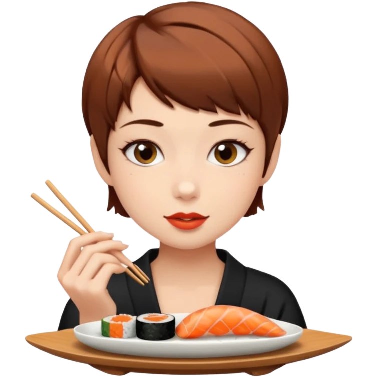 Pixiecut Brown Hair girl eating sushi emoji