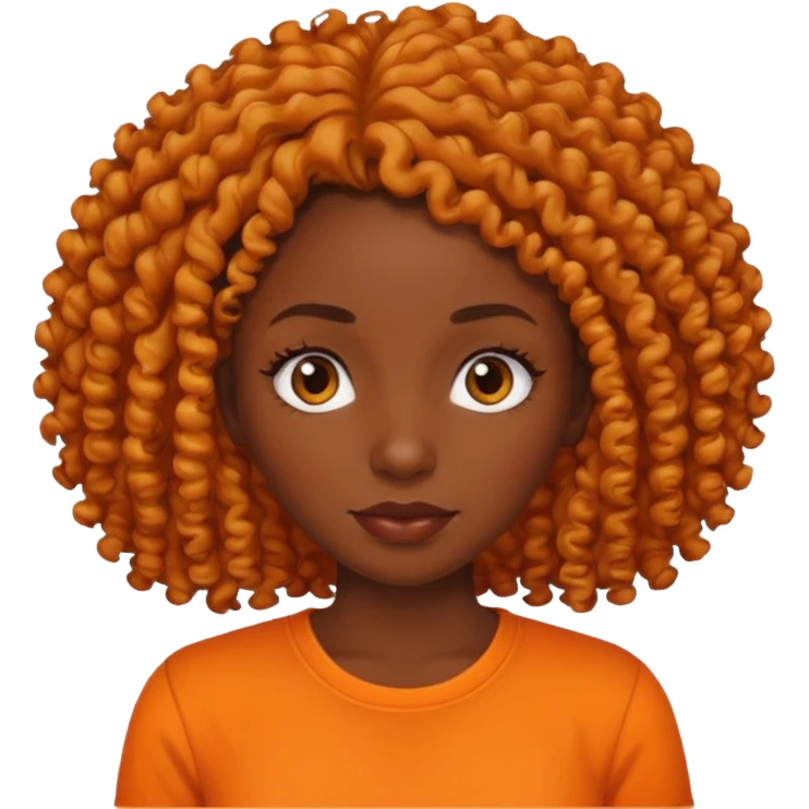 dark skin woman with organge shirt and curly hair emoji