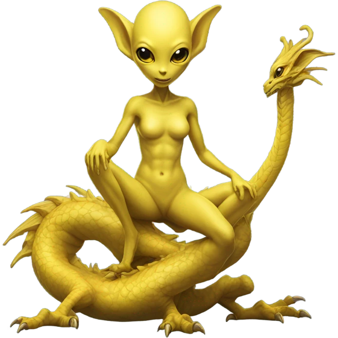 Photo realistic, alien female yellow,  on china dragon emoji