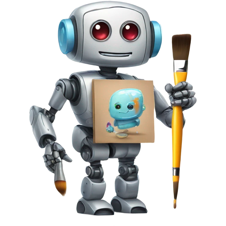 cute robot holds a palette with paints and a brush emoji