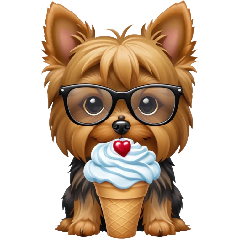 Pon a un perro yorkie comiendo helado y que tenga gafas  emoji