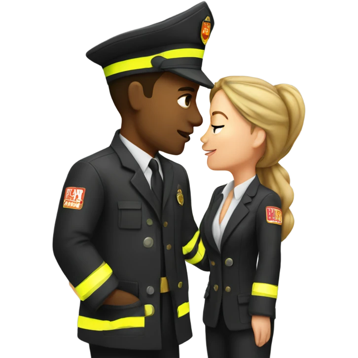 Female lawyer kissing male fireman emoji