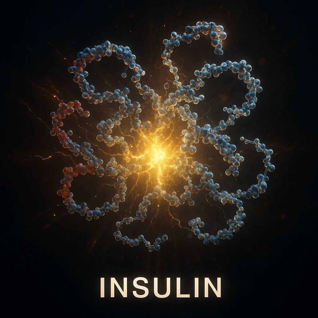 insulin represented as a symbol of energy, hyper realistic 4K style, molecular details, luminous effects emoji