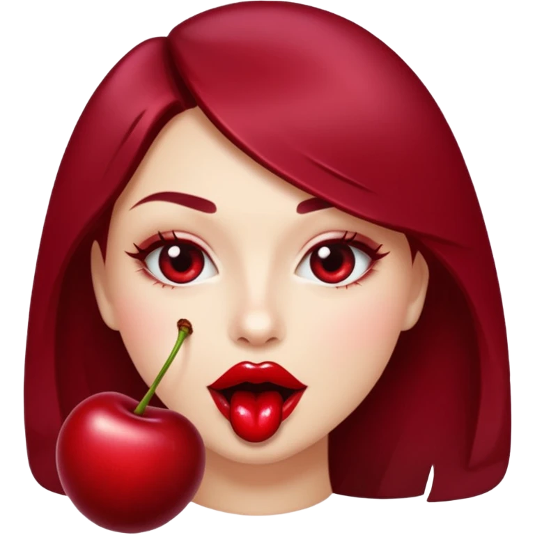 burgundy red lips biting cherry emoji