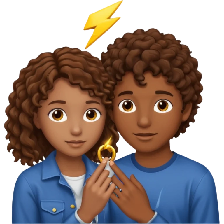 a 15 year old girl with brown curly hair but she has lightnings in it with a brown haired boy who gave her a promise ring emoji
