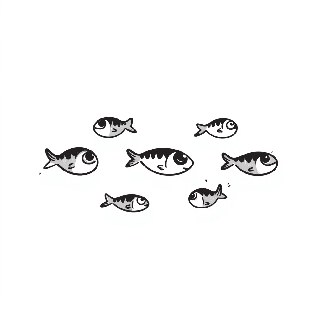 anchovies, hand drawn doodle style, sketchy, black and white emoji