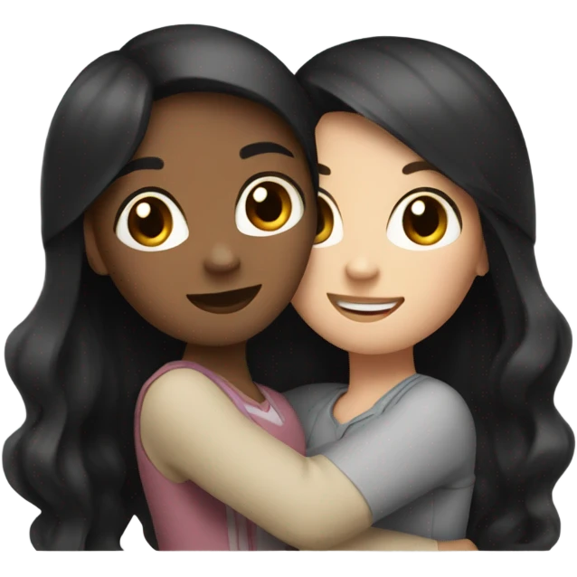 2 girls hugging each other one who is white with black straight hair and one who is white with brown wavy hair emoji