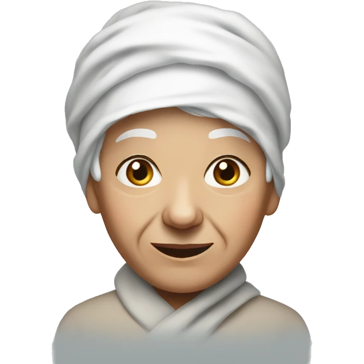 Elderly person with wrinkles, wearing a white headscarf. emoji
