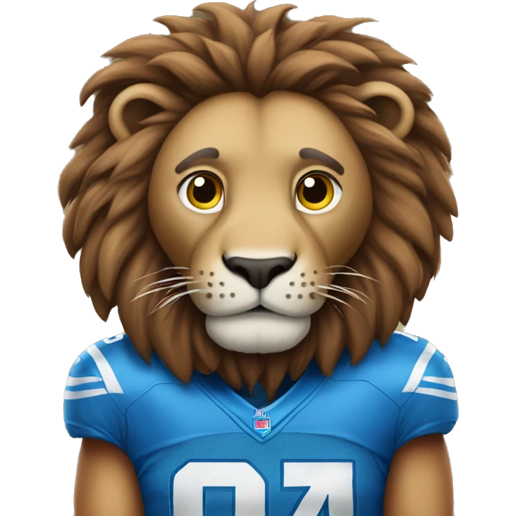 A lion wearing a Detroit Lions jersey  emoji