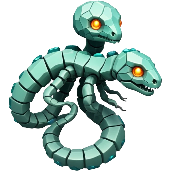 A serpentine creature with segmented exoskeleton resembling cracked clay, adorned with geometric crystalline growths that protrude at regular intervals along its spine and emit heat mirages.

 emoji