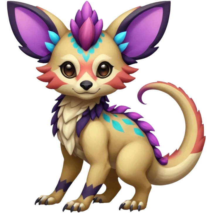 Rare realistic exotic cute epic pretty beautiful handsome gorgeous aesthetic colorful vibrant Vernid-Protogen-Primagen-Wickerbeast-species-Fakemon-creature by LiLaiRa, random markings, tufted ears, full body emoji