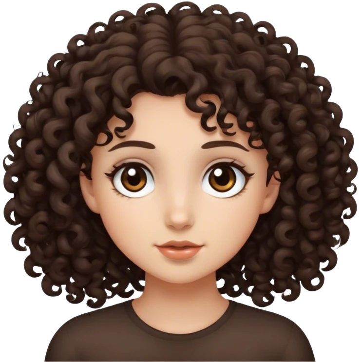Curly haired girl with fair skin dark brown eyes and hair  emoji