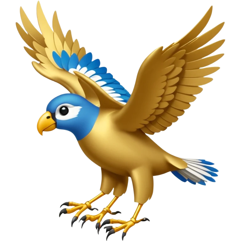 Un petit oiseau mécanique doré avec des ailes délicates et des rouages visibles. Il porte des parchemins enroulés attachés à ses pattes fines, survolant une ville en contrebas. emoji