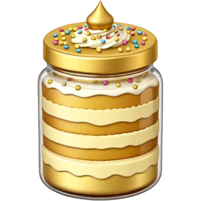A layered small jar of cake that is gold outline black background ONLY GOLD  emoji