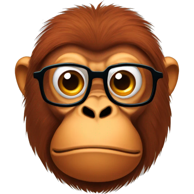 mature grumpy non smiling orangutan with glasses with a book emoji