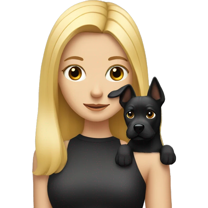 Blonde girl with black dog with pointy ears emoji